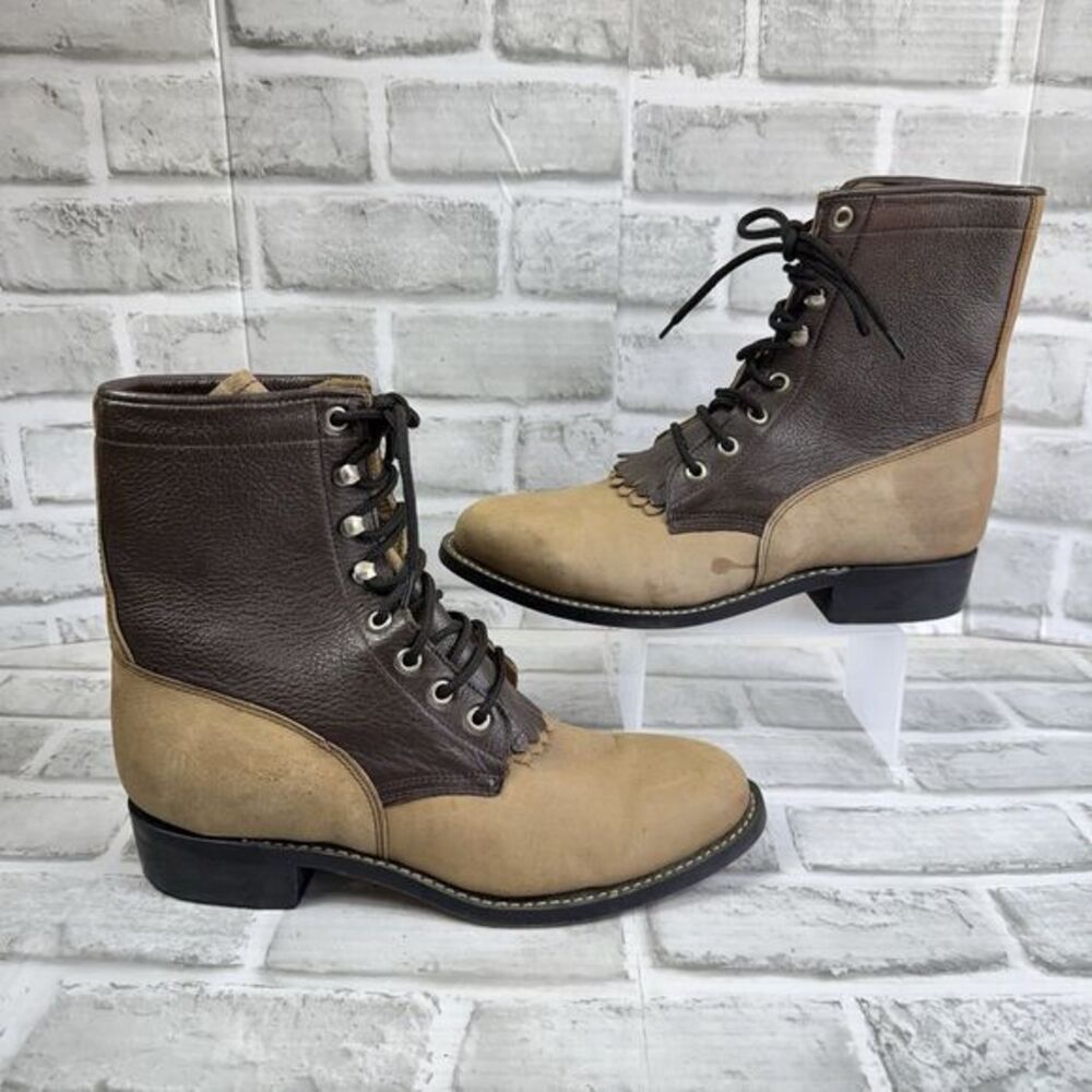 A Jama Product Women's 8/ 6.5 UK Brown Kiltie Steel Toe Lace Up Cowboy Boots